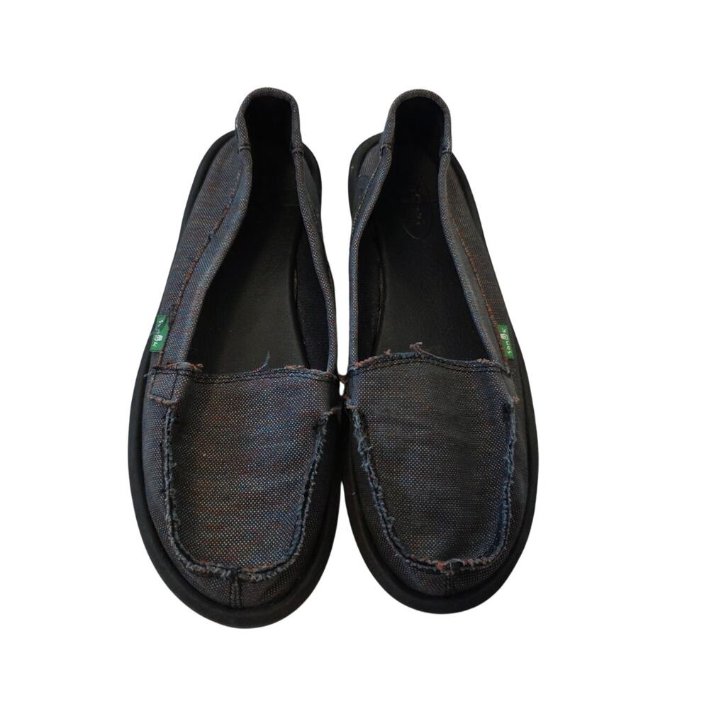 Sanuk Black Green Fleck Canvas Sidewalk Surfer Slip-On Loafers Shoes Womens Sz 7